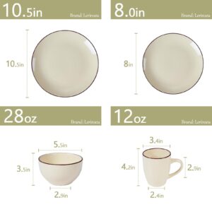 Lerinseu Round Dinnerware Set, 16 Piece Dishes set with 4-Piece Dinner Plates, Dessert Plate,Bowls and Mugs, Plate and Bowls set,Service for 4,Safety for Microwave & Dishwasher (Beige)