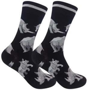 FUNATIC White Rhino Socks for Men Women | Cool Wildlife Gift with Rhinoceros Theme | Zoo Accessory Attire | Holiday Birthday Apparel Present for Adventure Animal Lovers | Safari Related Accessories