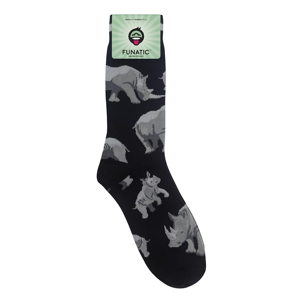 FUNATIC White Rhino Socks for Men Women | Cool Wildlife Gift with Rhinoceros Theme | Zoo Accessory Attire | Holiday Birthday Apparel Present for Adventure Animal Lovers | Safari Related Accessories