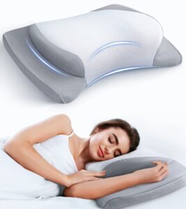 gadole 8x support side sleeping pillow for neck pain relief, adjustable cervical fit shoulder perfectly, ergonomic contour memory foam pillows with armrest area, bed back stomach grey queen