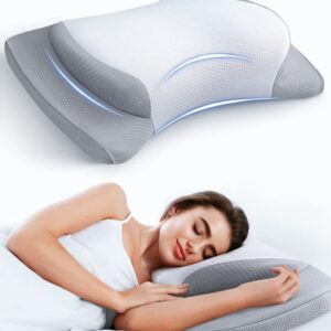 Gadole 8X Support Side Sleeping Pillow for Neck Pain Relief, Adjustable Cervical Fit Shoulder Perfectly, Ergonomic Contour Memory Foam Pillows with Armrest Area, Bed Back Stomach Grey Queen