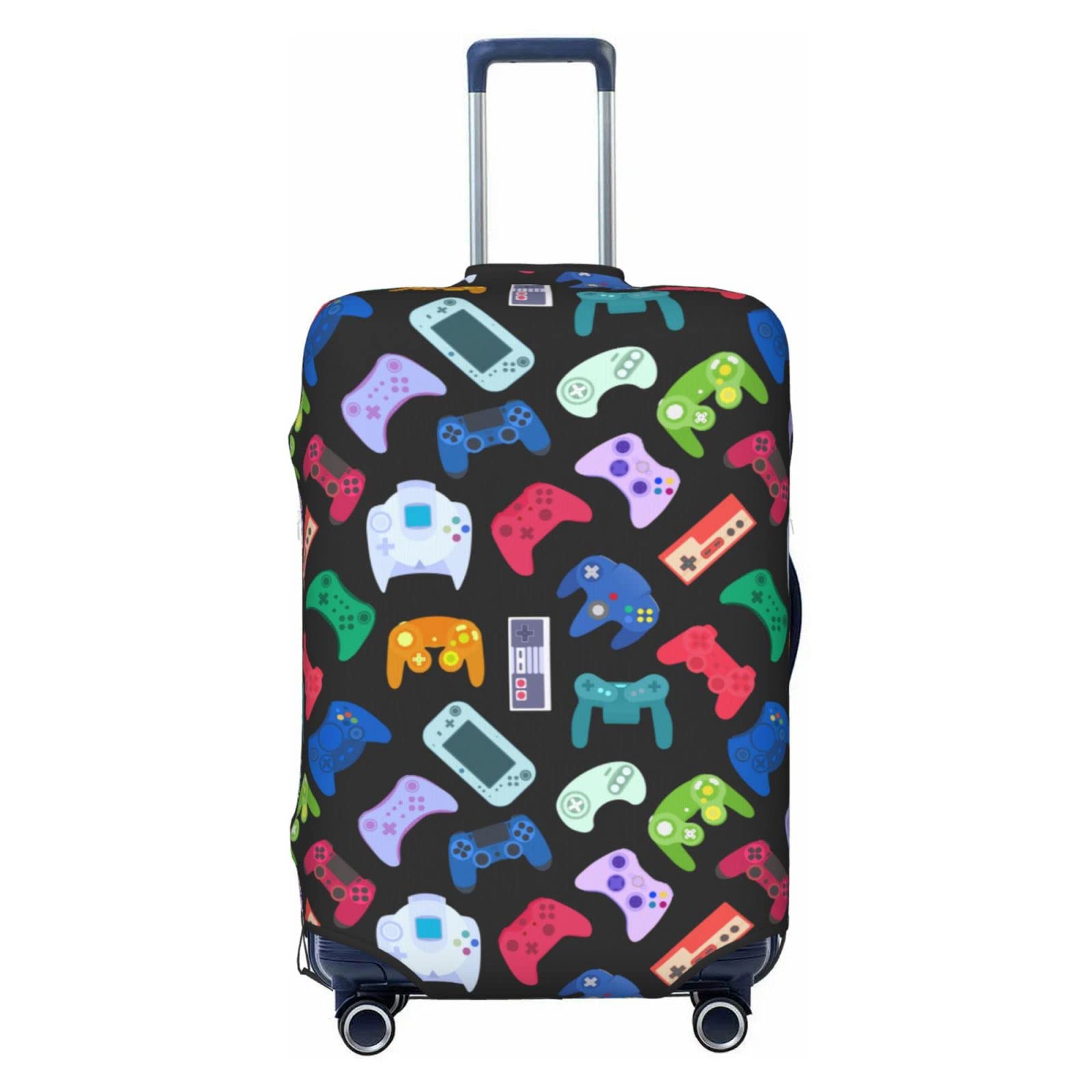 DOINBEE Kids Video Game Luggage Covers Colorful Gaming Gamer on Black Suitcase Covers for Luggage, Fun Gaming Gifts for Girls Boys, Elastic Print Baggage Case Suitcase Protector Fits 22-24 Inch