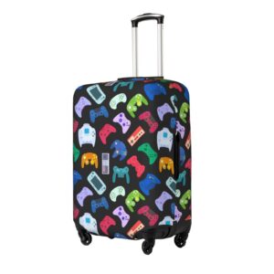 DOINBEE Kids Video Game Luggage Covers Colorful Gaming Gamer on Black Suitcase Covers for Luggage, Fun Gaming Gifts for Girls Boys, Elastic Print Baggage Case Suitcase Protector Fits 22-24 Inch