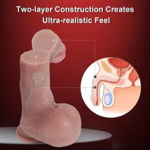 8.3” Realistic Dildo Dual Density Fat Dildo Lifelike Cock for Women Masturbation Pleasure, G Spot Dildo Silicone Penis with Squeezable Glans & Balls Adult Sex Toy with Suction Cup for Hands-free Play