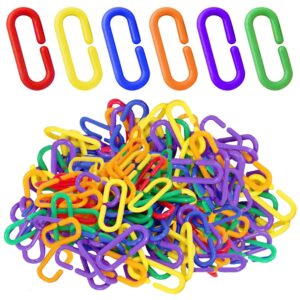 SunGrow Rainbow C-Clips Plastic Chain Links, Bird Swing & Climbing Chain Cage Toy Clips & Hooks, DIY Kids Learning Toys for Classroom, Suitable for Sugar Glider, Rat, Parrot, Bird (200 Pcs)