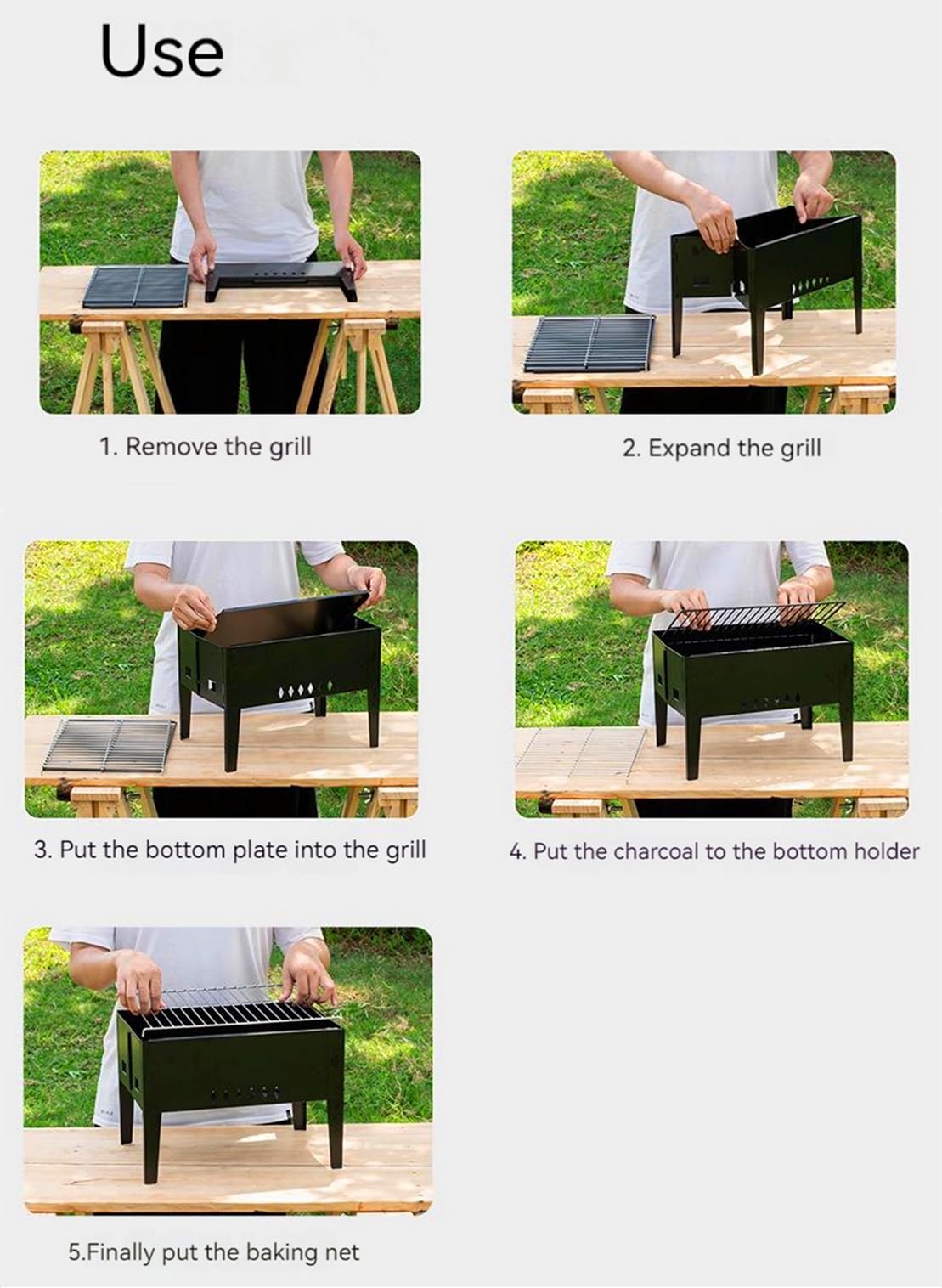 All-in-One Portable Folding BBQ Grill Set for Family Picnic - Food-Grade Material, Thickened Grill Net, Large Carbon Tank Capacity