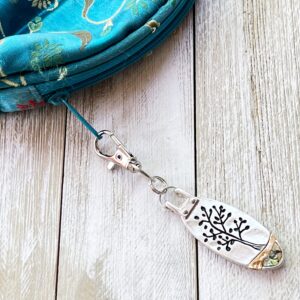 Silver Tree of Life Zipper Pull for Purse, Cute Abalone Shell Backpack Charms, Unique Gold inlaid Handbag Jewelry, Large Zipper Charms, Cool Keychain Charm