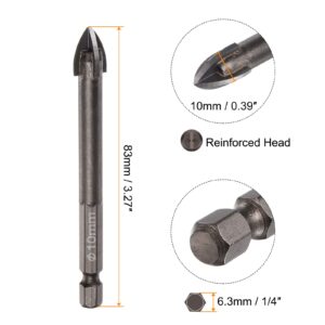 HARFINGTON 2pcs Titanium Coated Masonry Drill Bit, 10mm Triangle Concrete Drill Bits Ceramic Tile Drill Bit with 1/4" Hex Shank for Mirror and Ceramic Tile on Concrete Brick Wall