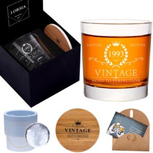 31th birthday gifts for men, whiskey glass set in gift box, 31th birthday decorations for him, dad, husband, friends, 31 year anniversary, bday gifts ideas - ice ball mold & coaster & gift card