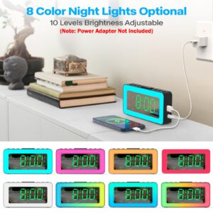 Digital Alarm Clock for Bedroom, Colorful Dynamic RGB Night Lights, Multicolor Digits Display, 0%-100% Dimmable, Sleep Aid, USB Charger, Small Led Bedside Digital Clocks for Kids, Boys, Girls, Teens