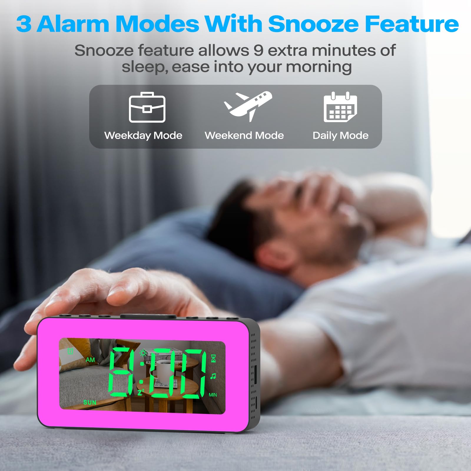 Digital Alarm Clock for Bedroom, Colorful Dynamic RGB Night Lights, Multicolor Digits Display, 0%-100% Dimmable, Sleep Aid, USB Charger, Small Led Bedside Digital Clocks for Kids, Boys, Girls, Teens