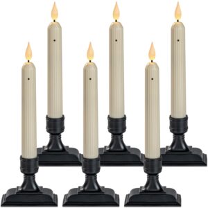 homemory battery-operated led window candles - set of 6 ivory flameless taper candles with dusk-to-dawn sensor and black holders