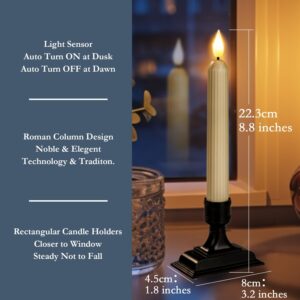 Homemory Battery-Operated LED Window Candles - Set of 6 Ivory Flameless Taper Candles with Dusk-to-Dawn Sensor and Black Holders