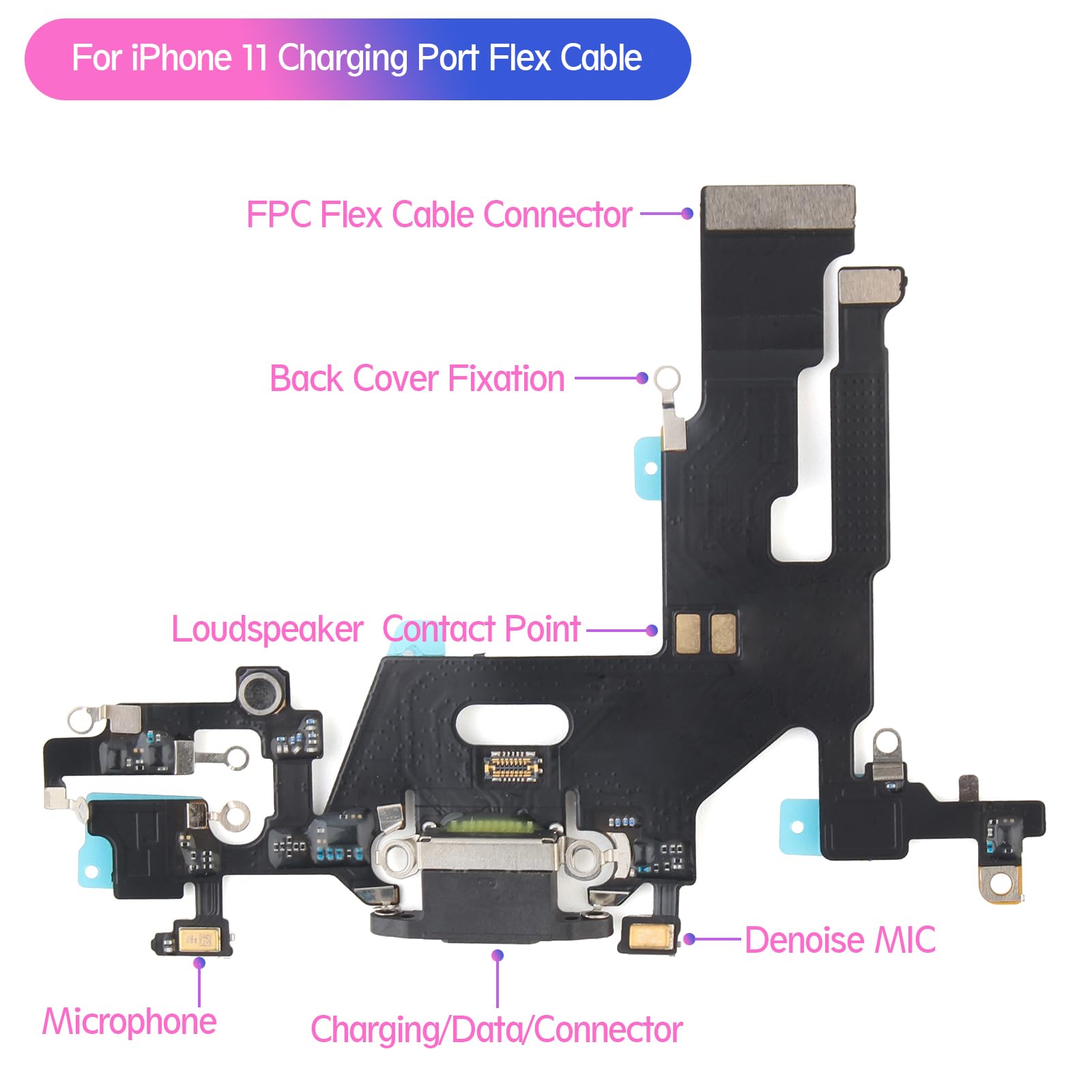 Dock Connector for iPhone 11 Charging Port Flex Cable Replacement for iPhone 11 USB Charger Dock Board Connector with Tools(Black)