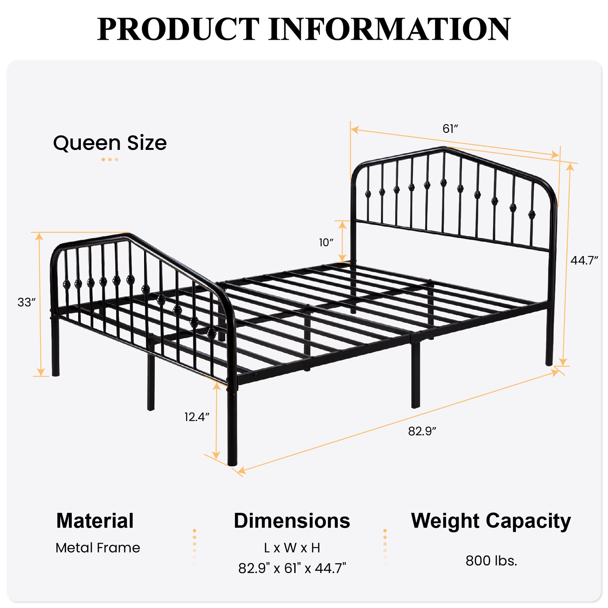 SHA CERLIN Queen Size Metal Platform Bed Frame with Victorian Style Wrought Iron-Art Headboard/Footboard, No Box Spring Required, Black