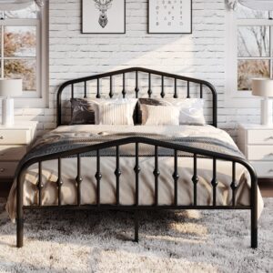 SHA CERLIN Queen Size Metal Platform Bed Frame with Victorian Style Wrought Iron-Art Headboard/Footboard, No Box Spring Required, Black