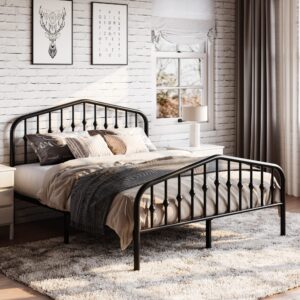 SHA CERLIN Queen Size Metal Platform Bed Frame with Victorian Style Wrought Iron-Art Headboard/Footboard, No Box Spring Required, Black