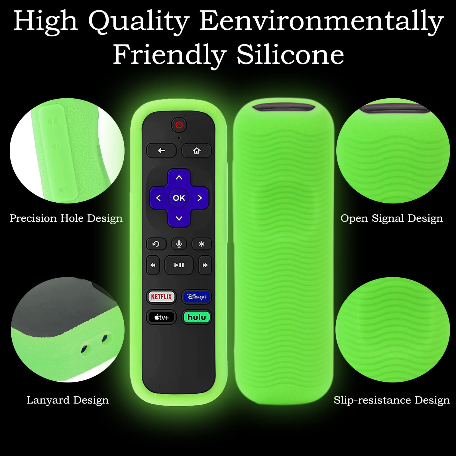 Silicone Roku Controller Cover fits for Hisense Roku TV Remote Cover | Westinghouse Roku TV Remote Case with Tracker Glow in The Dark