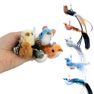 leo's paw interactive bird simulation cat toy set realistic & colorful with feathers & bells on wand stimulating real-life flying bird impression for hunting exercise & play (replacement birds 5 pcs)