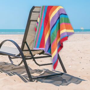 White Classic Cotton Beach Towels Oversized 30 x 60 Inches, Ultra Absorbent and Low Lint Striped Pool Towels for Adults, Unique Rainbow Design Luxury Extra Large Bath Towels, 4 Pack