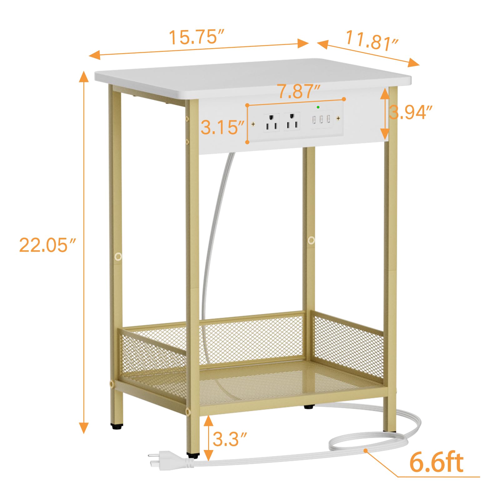 Yenlure Side Table Night Stands End Table with Charging Station Narrow Side Table Living Room Bedroom Small Side Table for Small Spaces White Set of 2