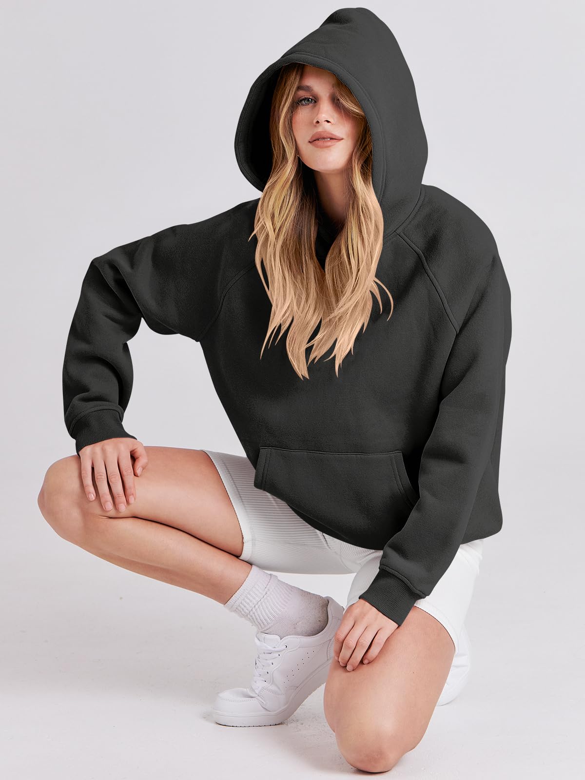 ANRABESS Women Oversized Hoodies Long Sleeve Fleece Basic Pullover Sweatshirts 2024 Fall Trendy Y2K Outfits Black Small