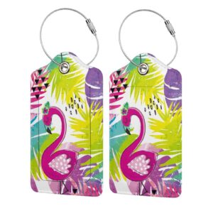 Set of 2 Luggage Tag for Suitcase, Cute Unique Leather Baggage Tags Identifiers Privacy Cover Id Label with Stainless Steel Loop for Women Men Kids Girls Travel, Funny Alpaca (One Size, Flamingo)