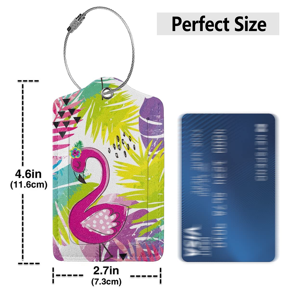 Set of 2 Luggage Tag for Suitcase, Cute Unique Leather Baggage Tags Identifiers Privacy Cover Id Label with Stainless Steel Loop for Women Men Kids Girls Travel, Funny Alpaca (One Size, Flamingo)