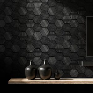 simon&siff black textured wallpaper 3d embossed hexagon wallpaper non woven traditional non-pasted wallpaper for bedroom bathroom 17.3in x 26.2ft