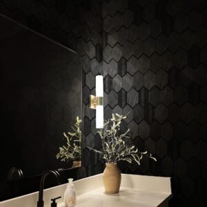 Simon&Siff Black Textured Wallpaper 3D Embossed Hexagon Wallpaper Non Woven Traditional Non-Pasted Wallpaper for Bedroom Bathroom 17.3in x 26.2ft