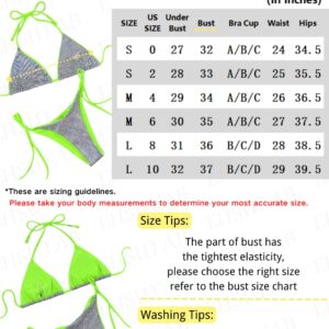 EHSUYAB Sexy Bikini Set, Thong String Triangle High Cut Metallic Bathing Suits for Women 2 Piece Bikini, Bralette Halter Tie Sparkly Padded Swimsuit Boudoir Beach Neon Green Silver Medium