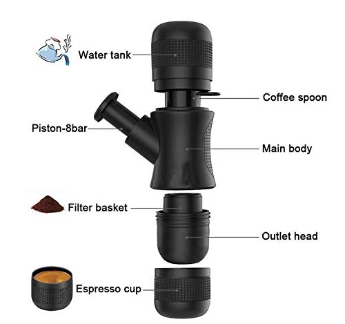 Portable Espresso Machine - Manually Operated - Compact Handheld Coffee Maker - No Batteries - Perfect for Travel, Camping, Beach, Hotel