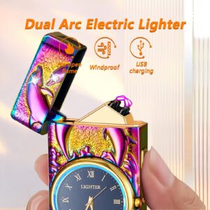 YOZWOO Plasma Arc Lighter Clock Electronic Lighter USB Rechargeable Lighter Candle Windproof Lighter LED Dolphin Cool Lighter for Outdoor BBQ, Hiking, Candles, Camping (Magic)