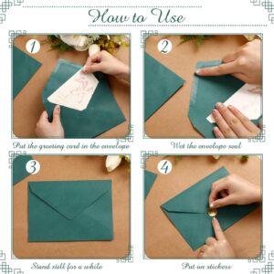 PerKoop 100 Set 5 x 7 Laser Cut Wedding Invitations with Envelopes and Wax Seal Stickers Pocket Wedding Invitation Cards Blank Invitation Kit for Wedding Bridal Shower Engagement Invite (Dark Green)