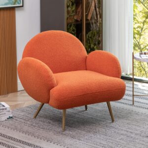 AISALL Accent Chair Orange with Golden Metal Legs,Reading Chair for Bedroom Comfy, Boucle Sherpa Chair for Living Room, Bedroom, Side Chair