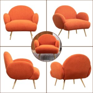 AISALL Accent Chair Orange with Golden Metal Legs,Reading Chair for Bedroom Comfy, Boucle Sherpa Chair for Living Room, Bedroom, Side Chair