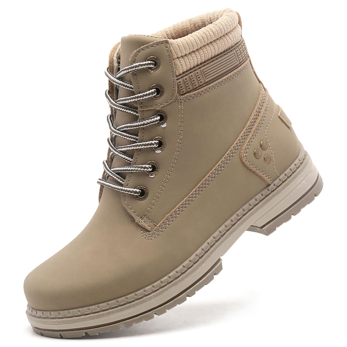 Cross Hill Women Hiking Work Boots - Waterproof Cute Ankle Combat Booties Lace Up Low Heel Lightweight Comfortable Black Khaki Camel Beige