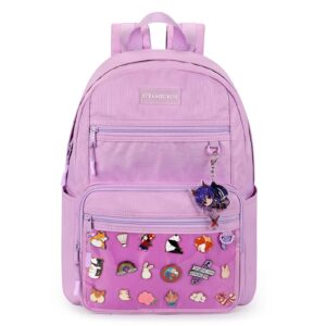 steamedbun aesthetic backpack for teen girls, kawaii backpack for school, cute ita backpack with insert(purple)