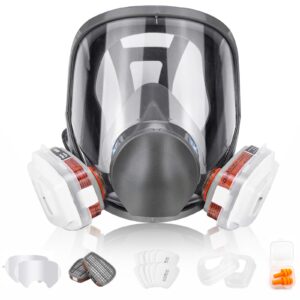 full face respirator mask, 19 in 1 6800 reusable respirator mask with filters, organic vapor respirator, anti-fog, ideal for paint, dust, spraying, chemicals, formaldehyde, polishing, sanding&cutting