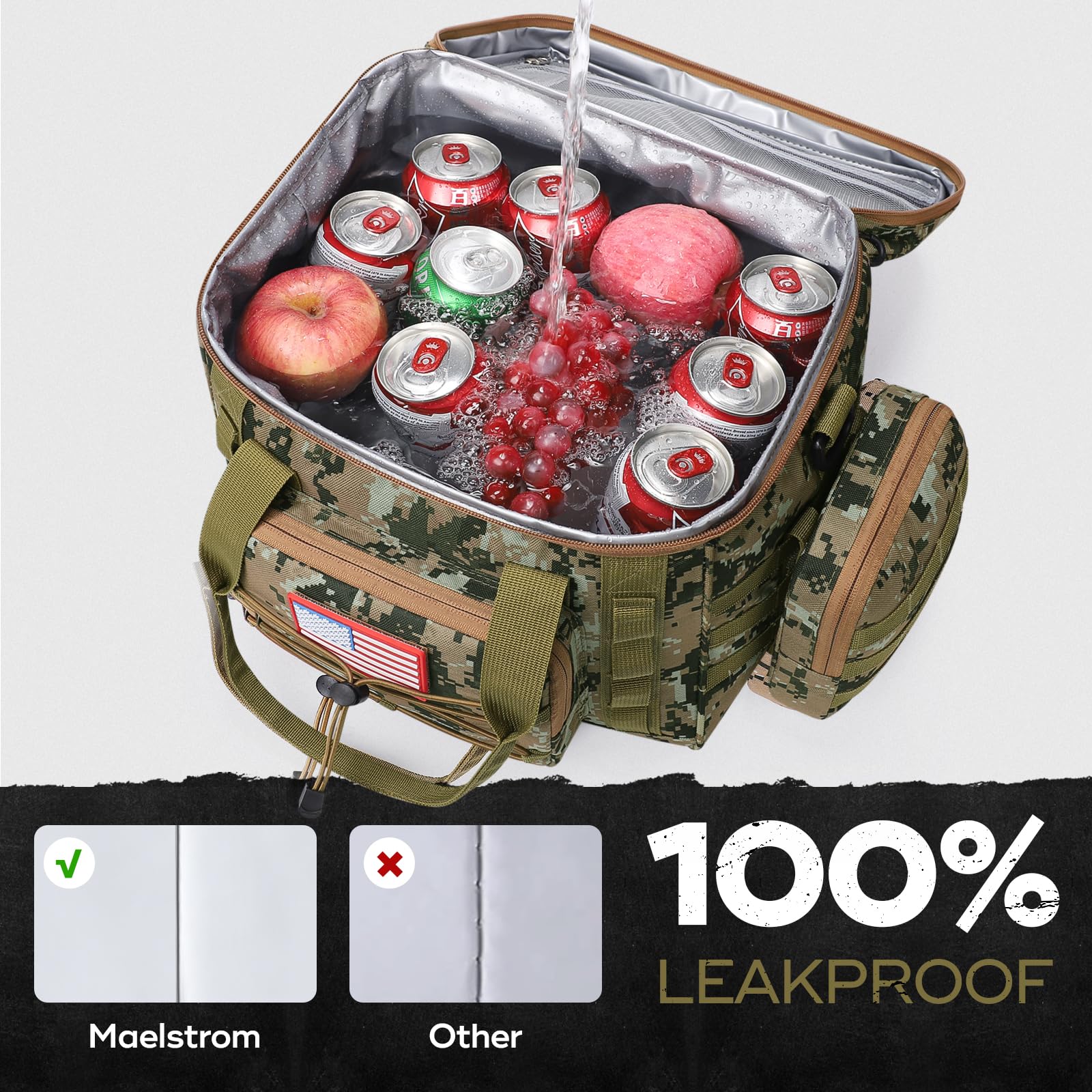 Maelstrom Tactical Lunch Box, Insulated Lunch Bag for Men, Durable Leakproof Soft Cooler Bag with Detachable MOLLE Bags, Large Lunch Tote for Adult Women Work,Picnic,20 Cans/15 L, Camouflage