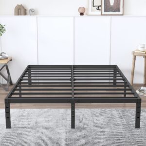 YUSENHEEI Queen Size Bed Frame 16 Inches High Metal Platform Bedframe with Slat Strips Easy Assembly Heavy Duty Strong No Need Box Spring Noise Free Non-slip Large Storage Space Underbed