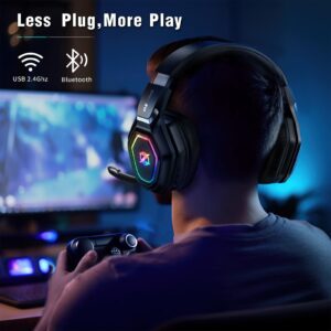 Ozeino 2.4GHz Wireless Gaming Headset with Microphone, 2.4G USB & Type C Transmitter - 30h Battery Life - RGB Lighting Gaming Headphones for PS5, PS4, PC, Phone