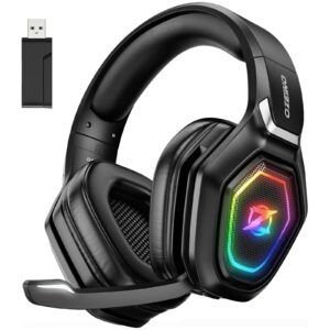 ozeino 2.4ghz wireless gaming headset with microphone, 2.4g usb & type c transmitter - 30h battery life - rgb lighting gaming headphones for ps5, ps4, pc, phone