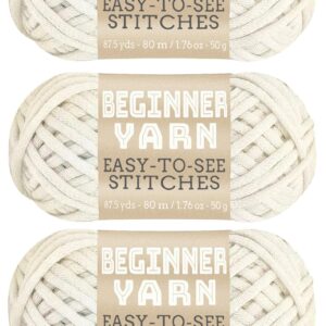 3x50g Beginners Ivory White Yarn, 260 Yards Ivory White Yarn for Crocheting Knitting, Easy-to-See Stitches, Worsted Medium #4, Chunky Thick Cotton Nylon Blend Yarn Yarn for Crocheting