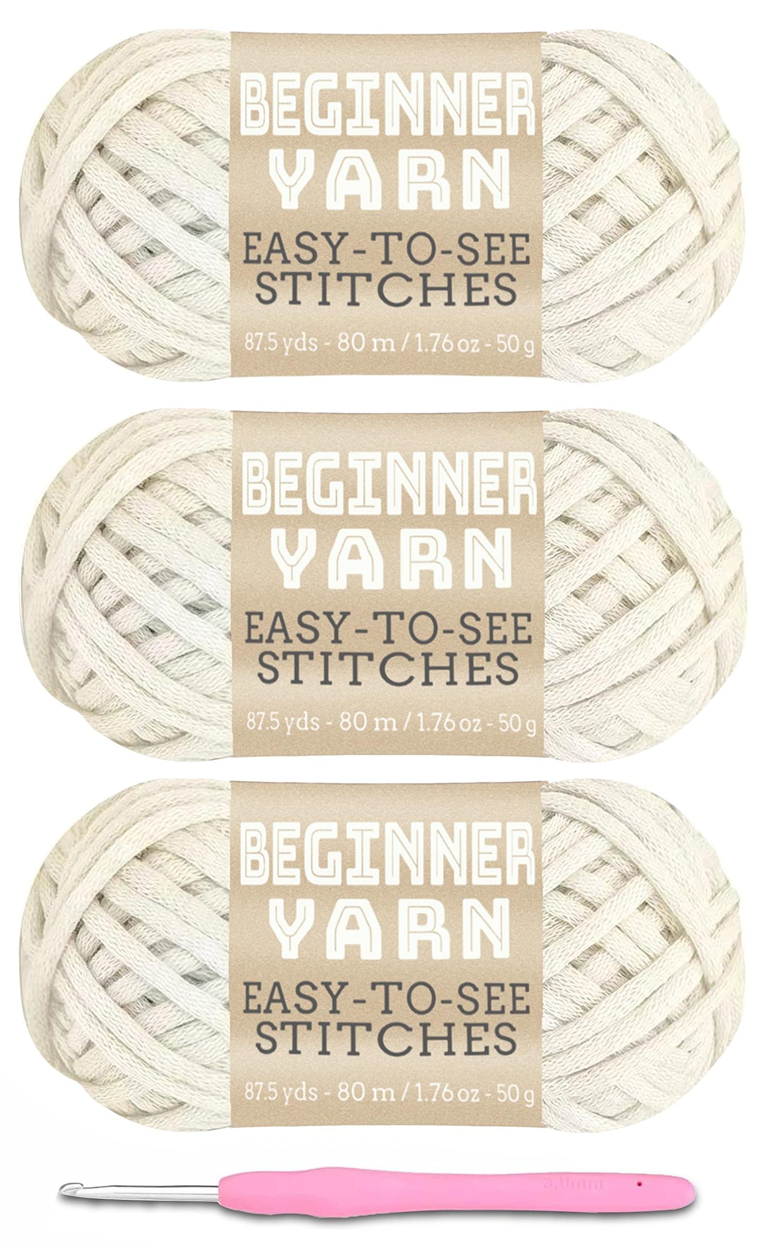 3x50g Beginners Ivory White Yarn, 260 Yards Ivory White Yarn for Crocheting Knitting, Easy-to-See Stitches, Worsted Medium #4, Chunky Thick Cotton Nylon Blend Yarn Yarn for Crocheting