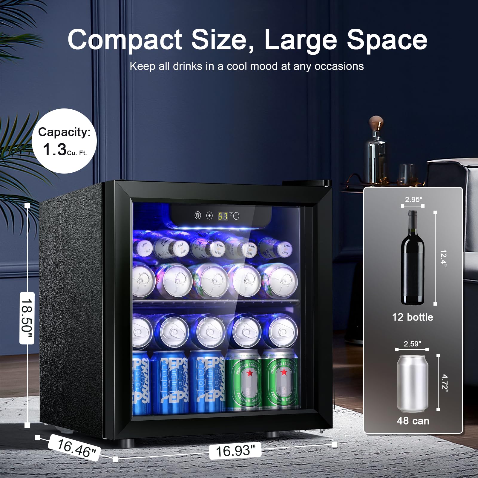 Antarctic Star 12 Bottle/48 Can Beverage Refrigerator, Wine Cooler/Cabinet, Mini Drink Fridge, Clear Front Glass Door Counter Top Red Cellar Beer Soda Bar Quiet Compressor Freestanding 1.3 cu.ft.……