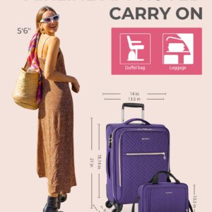 BAGSMART Carry On Luggage 20 Inch, Expandable Suitcase, Luggage with Duffel Airline Approved Rolling Softside Lightweight Suitcases with Front Pocket for Women Men, Carry-On Purple