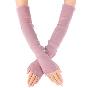 women's long ultra-thin lace arm sleeves cooling mesh tulle sunscreen fingerless arm sleeves for party outdoor activity (pink)