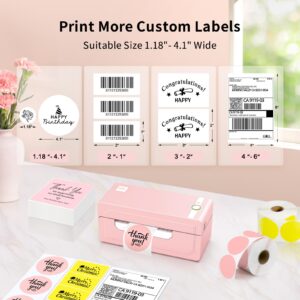 JADENS Bluetooth Thermal Label Printer 4x6, Pink Wireless Shipping Label Printer for Small Business & Packages, Compatible with iOS, Android, Mac, Windows, Amazon, Etsy, Ebay, Shopify