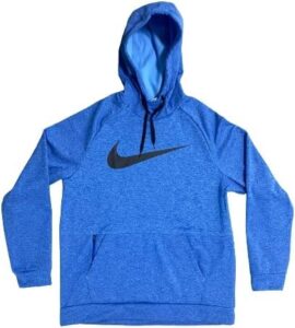 nike mens men's hoodie pull-over swoosh (as1, alpha, m, regular, regular, blue/black)